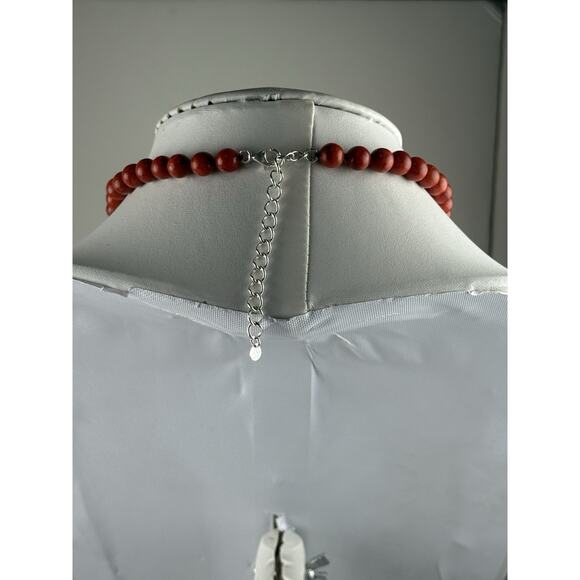 GSJ Coral Heart Beaded 16"-18.5" Sterling Silver Clasp Necklace - Picture 10 of 12